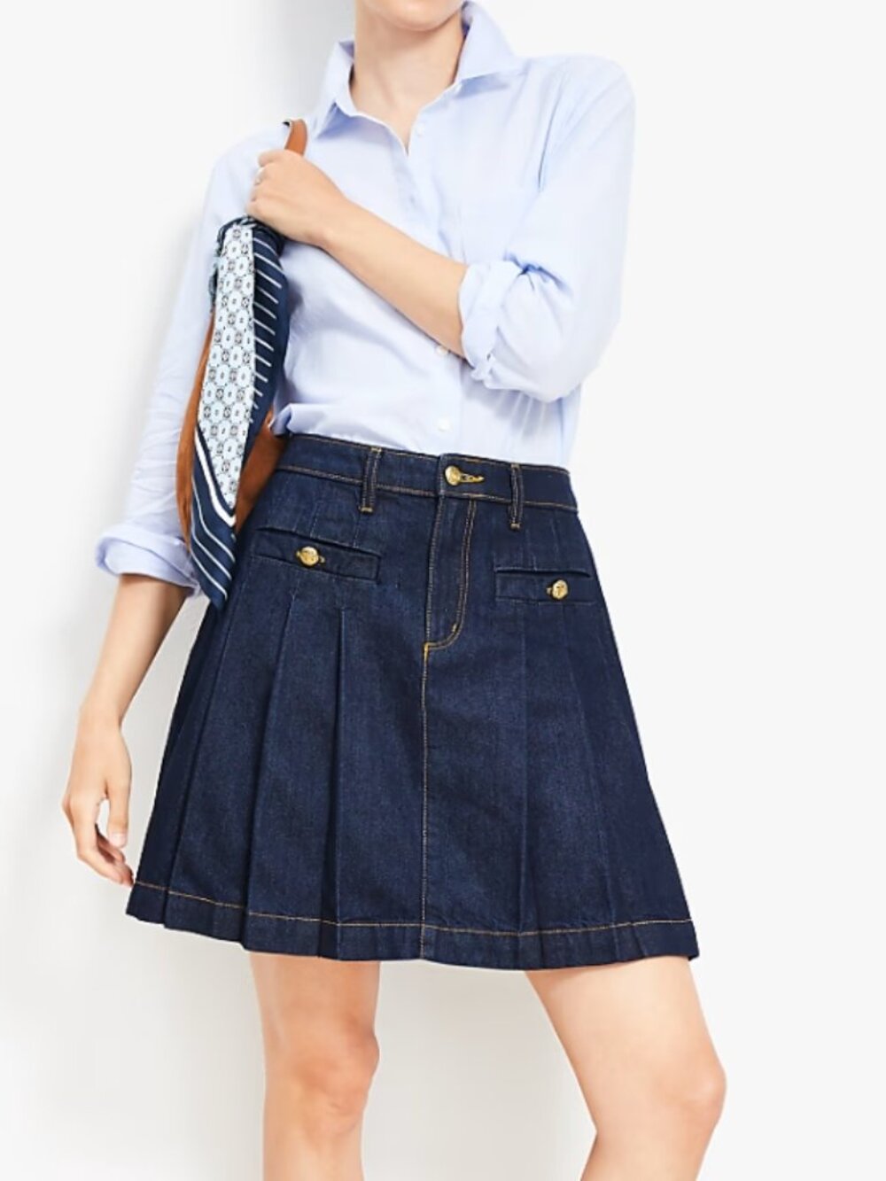 LOFT NWT Women's Size 14 Dark Denim Pleated Preppy Mini Skirt